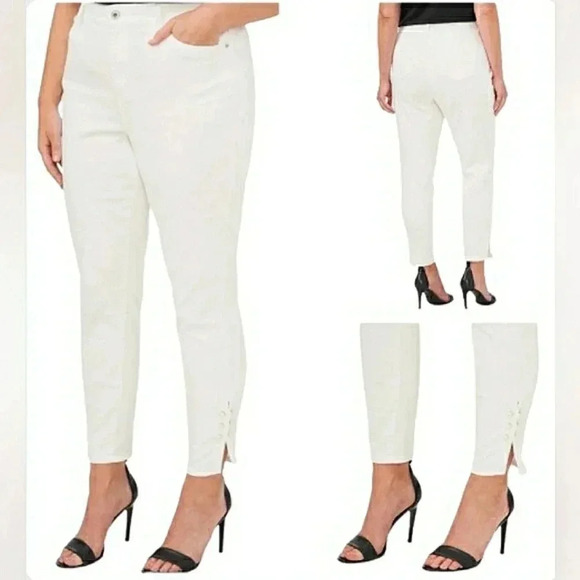 Slimming 22W White Soft Stretch Ankle Jeans - Picture 1 of 6